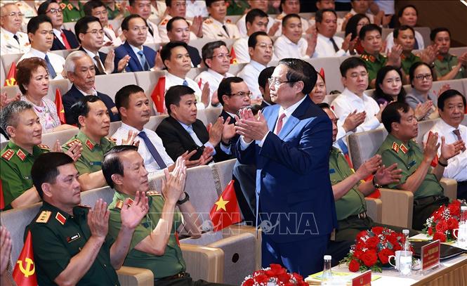 Thủ tướng Phạm Minh Chính dự Đại hội Thi đua “Vì an ninh Tổ quốc” lần thứ 9. Ảnh: Dương Giang-TTXVN
