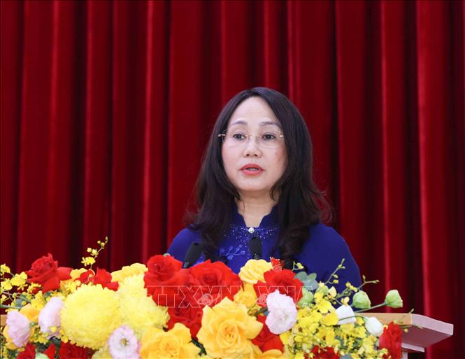 Đồng chí Lâm Thị Phương Thanh, Ủy viên Trung ương Đảng, Ủy viên Ban Thường vụ Đảng ủy các cơ quan Đảng Trung ương, Bí thư Đảng ủy Văn phòng Trung ương Đảng, Phó Chánh Văn phòng Thường trực Văn phòng Trung ương Đảng phát biểu khai mạc Đại hội. Ảnh: Phương Hoa - TTXVN