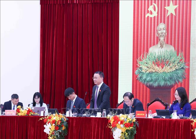 Các đồng chí trong Đoàn Chủ tịch điều hành Đại hội. Ảnh: Phương Hoa – TTXVN 
