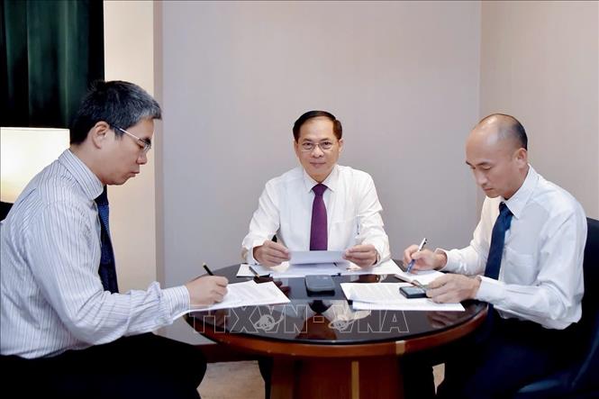 Deputy Prime Minister and Foreign Minister Bui Thanh Son holds phone talks with RoK Foreign Minister Cho Hyun. VNA/Photo by courtesy