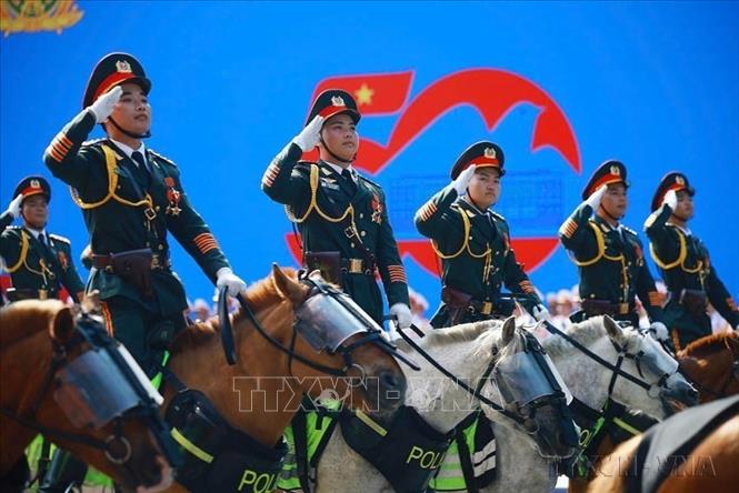 Khối Cảnh sát cơ động kỵ binh tại Lễ kỷ niệm cấp quốc gia 50 năm Ngày Giải phóng miền Nam, thống nhất đất nước (30/4/1975 – 30/4/2025), sáng 30/4/2025. Ảnh: Dương Giang - TTXVN