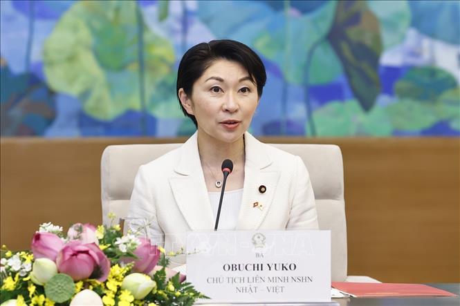 Bà Obuchi Yuko, Hạ nghị sĩ, Chủ tịch Liên minh Nghị sĩ hữu nghị Nhật Bản - Việt Nam phát biểu. Ảnh: Doãn Tấn - TTXVN