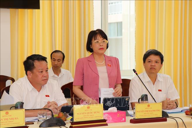 Bà Nguyễn Thị Mai Phương, Phó Chủ nhiệm Ủy ban Pháp luật và Tư pháp đề xuất thành phố Cần Thơ làm rõ một số nội dung. Ảnh: Thu Hiền - TTXVN
