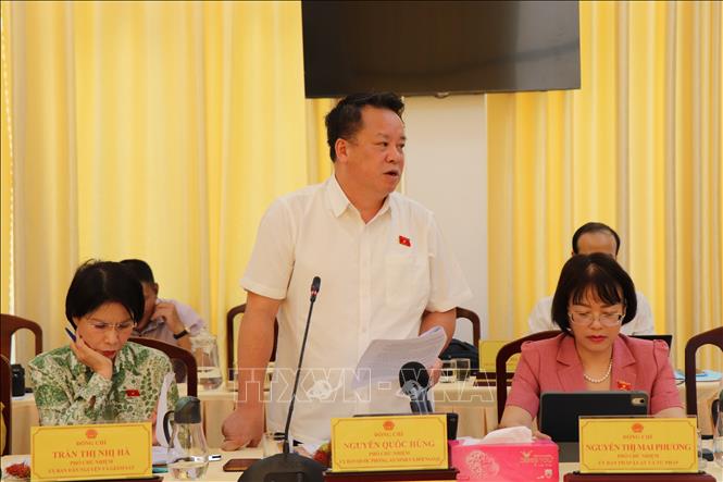 Ông Nguyễn Quốc Hùng, Phó Chủ nhiệm Ủy ban Quốc phòng, An ninh và Đối ngoại đề nghị Công an thành phố Cần Thơ cho biết về công tác quản lý, xử lý đối tượng vi phạm môi trường. Ảnh: Thu Hiền - TTXVN