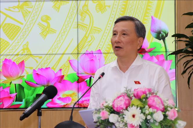 Ông Lê Quang Huy, Chủ nhiệm Ủy ban Khoa học, Công nghệ và Môi trường của Quốc hội phát biểu tại buổi làm việc. Ảnh: Thu Hiền - TTXVN