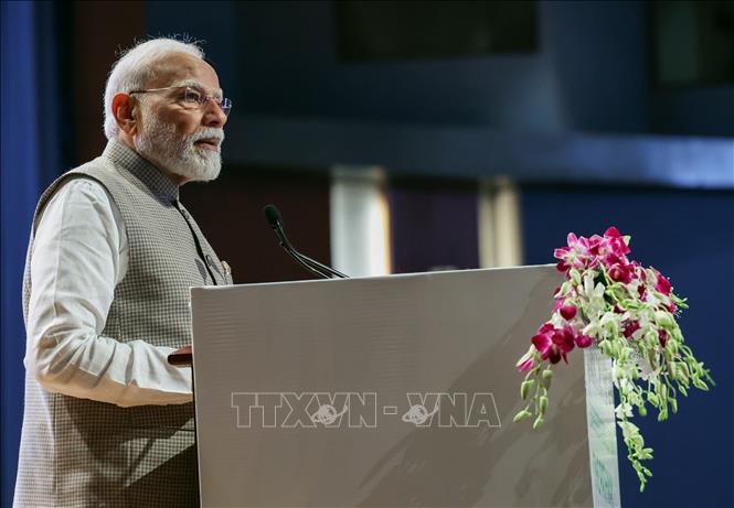 Thủ tướng Ấn Độ Narendra Modi phát biểu tại thủ đô New Delhi, ngày 7/8/2025. Ảnh: ANI/TTXVN