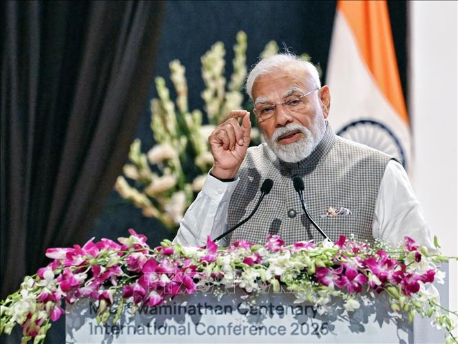 Thủ tướng Ấn Độ Narendra Modi phát biểu tại thủ đô New Delhi, ngày 7/8/2025. Ảnh: ANI/TTXVN
