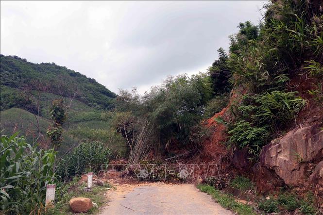 Mưa lớn gây sạt lở đất đá, cây cối khiến tuyến đường từ trung tâm xã Huổi Một đi các bản thuộc xã Nậm Mằn cũ bị chia cắt. Ảnh: Quang Quyết - TTXVN
