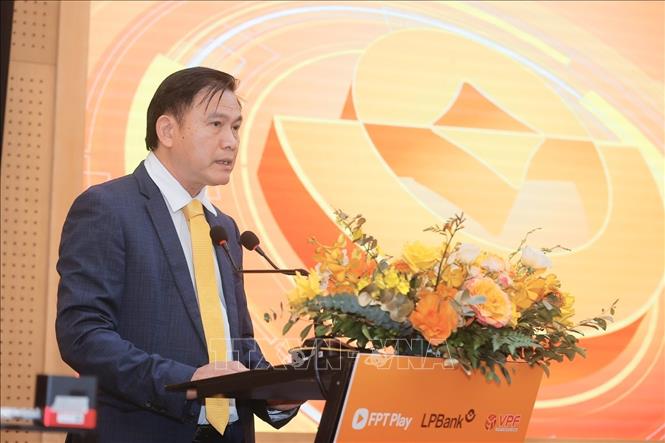 Ông Trần Anh Tú, Chủ tịch VPF phát biểu. Ảnh: Minh Quyết - TTXVN
