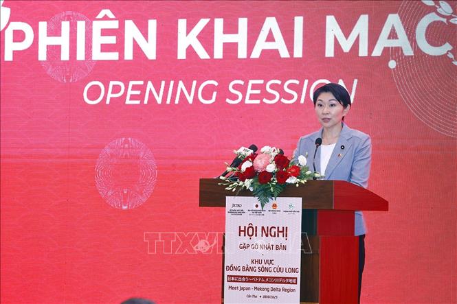Bà Obuchi Yuko, Hạ nghị sĩ, Chủ tịch Liên minh Nghị sĩ hữu nghị Nhật Bản - Việt Nam phát biểu. Ảnh: Doãn Tấn – TTXVN