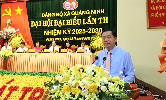 Đồng chí Nguyễn Long Hải, Phó Bí thư Thường trực Tỉnh ủy Quảng Trị phát biểu tại Đại hội. Ảnh: Nguyên Linh-TTXVN