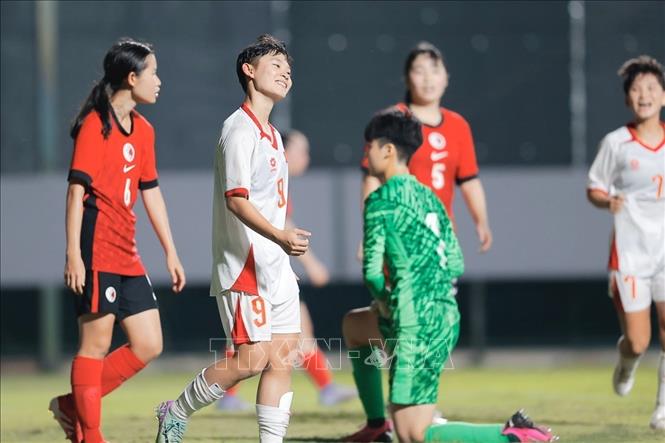 Kết thúc trận đấu, U20 nữ Việt Nam giành chiến thắng với tỷ số 6-0. Ảnh: Minh Quyết - TTXVN