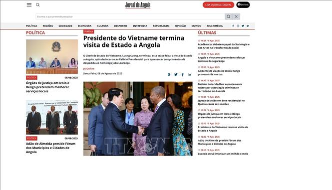 Thông tin về Chủ tịch nước Lương Cường chính thức thăm Angola trên Jornal de Angola, tờ báo lớn nhất Angola và là cơ quan ngôn luận của chính phủ. Ảnh chụp từ màn hình: Hồng Minh - P/v TTXVN tại châu Phi