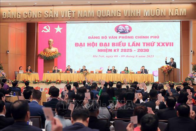 Các đại biểu biểu quyết thông qua các nội dung tại Đại hội. Ảnh: An Đăng - TTXVN