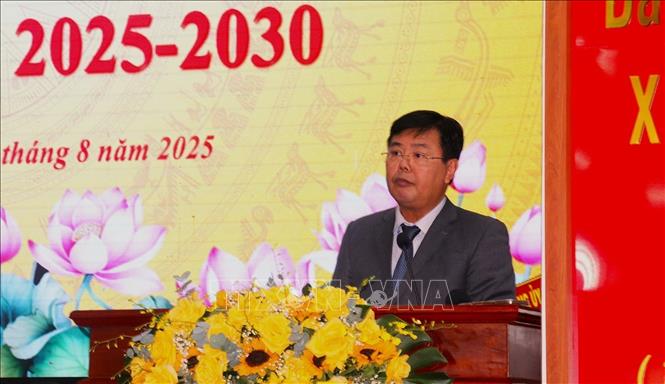 Bí thư Tỉnh ủy An Giang Nguyễn Tiến Hải phát biểu chỉ đạo Đại hội. Ảnh: Lê Huy Hải - TTXVN
