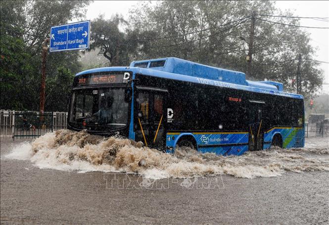Tuyến đường bị ngập do mưa lớn tại New Delhi, Ấn Độ. Ảnh: ANI/TTXVN