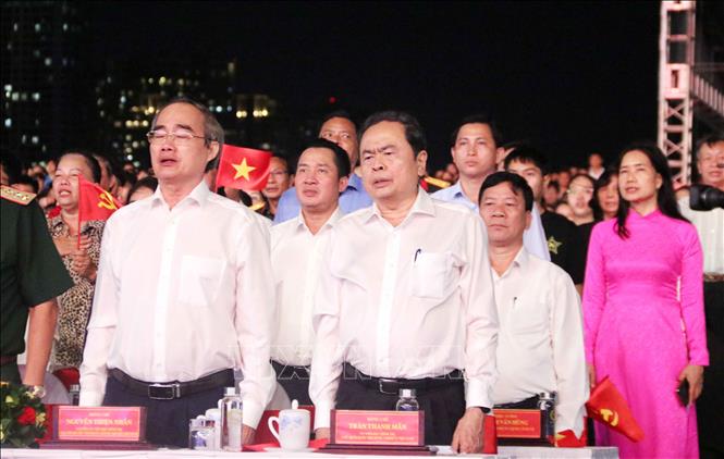Chủ tịch Quốc hội Trần Thanh Mẫn dự Chương trình tại điểm cầu Thành phố Hồ Chí Minh. Ảnh: Xuân Khu-TTXVN