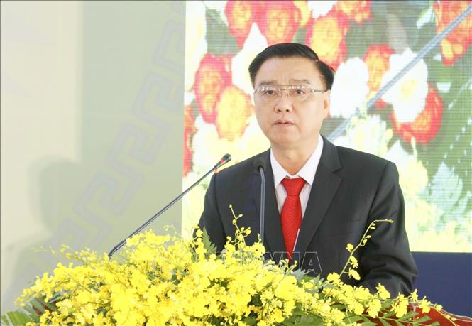 Bí thư Đảng ủy xã Bom Bo Vũ Long Sơn phát biểu tại Đại hội. Ảnh: Nhật Bình – TTXVN