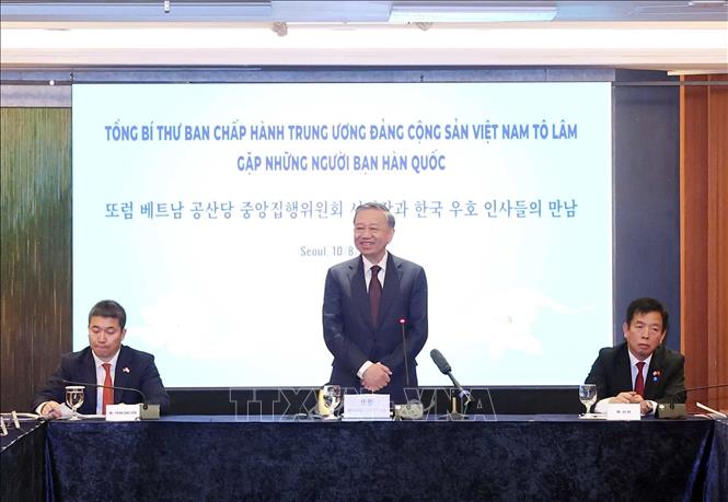 Tổng Bí thư Tô Lâm phát biểu tại buổi gặp những người bạn Hàn Quốc. Ảnh: Thống Nhất - TTXVN