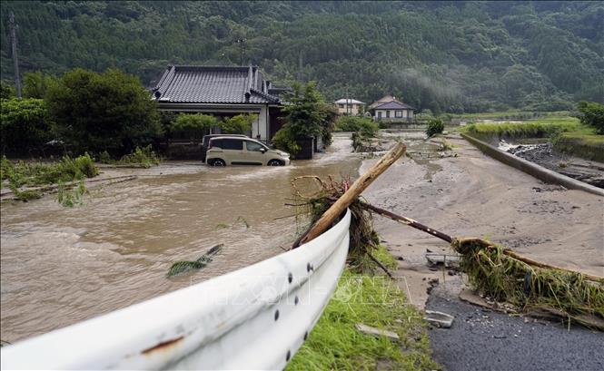 Khu vực chịu ảnh hưởng bởi mưa lớn tại Kagoshima, Nhật Bản ngày 9/8/2025. Ảnh: Kyodo/TTXVN
