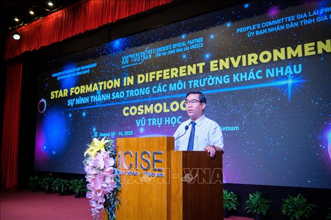 TS. Nguyễn Hữu Hà, Phó Giám đốc Sở Khoa học và Công nghệ tỉnh Gia Lai, phát biểu tại Hội nghị. Ảnh: TTXVN phát
