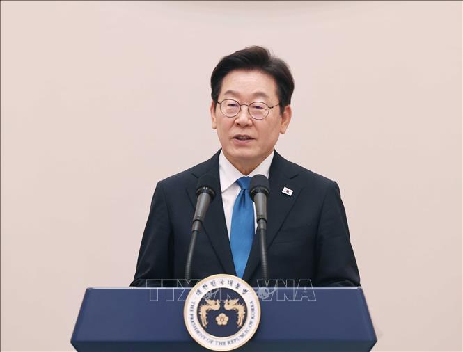 Tổng thống Hàn Quốc Lee Jae Myung phát biểu. Ảnh: Thống Nhất – TTXVN