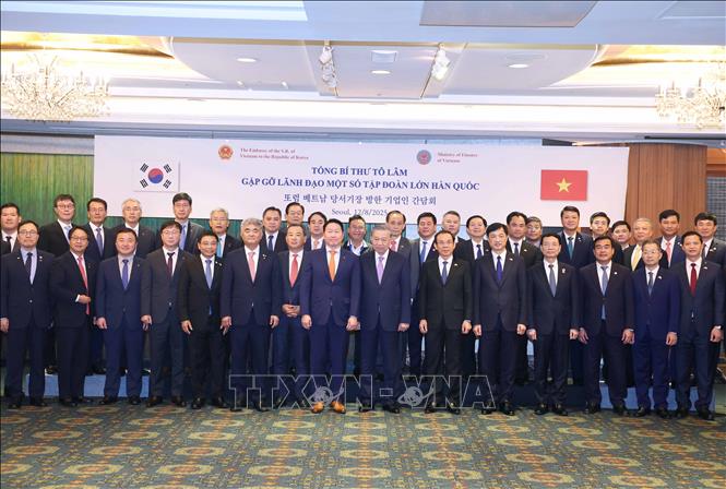 Tổng Bí thư Tô Lâm gặp gỡ lãnh đạo một số tập đoàn lớn của Hàn Quốc. Ảnh: Thống Nhất – TTXVN