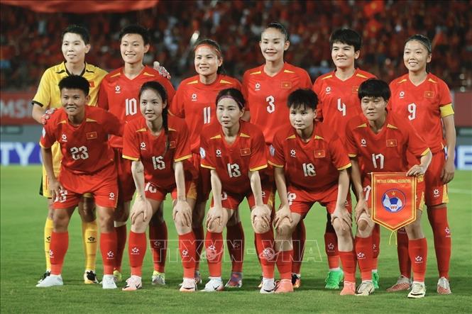 Đội hình xuất phát của đội tuyển nữ Việt Nam. Ảnh: Minh Quyết - TTXVN
