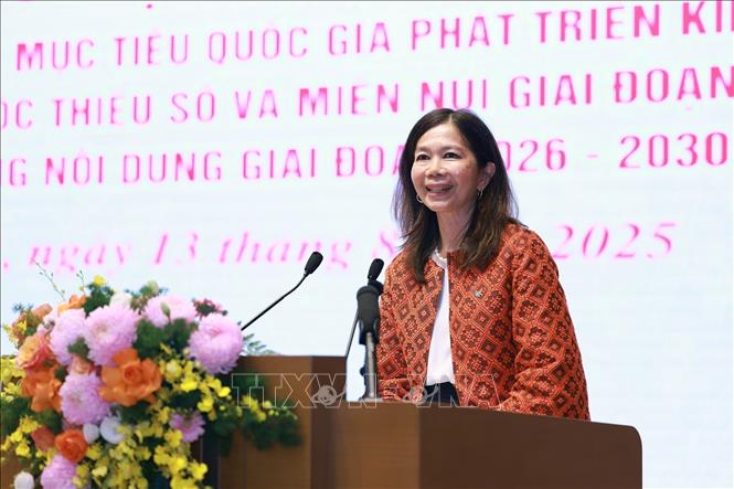 Bà Pauline Tamesis, Điều phối viên thường trú của Liên hợp quốc tại Việt Nam phát biểu. Ảnh: Dương Giang-TTXVN
