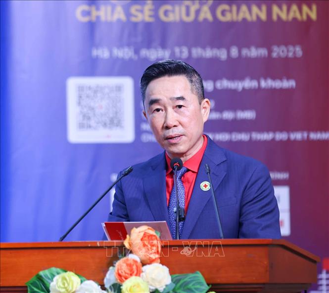 Phó Chủ tịch, Tổng Thư ký điều hành công việc của Hội Chữ thập đỏ Việt Nam Nguyễn Hải Anh phát biểu. Ảnh: Thanh Tùng - TTXVN 