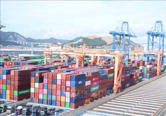 Cảng tự động hoá DGT (Dongwon Global Terminal Busan), một trong những bến container mới nhất tại cảng Busan - cảng biển lớn nhất ở Hàn Quốc. Ảnh: Thống Nhất – TTXVN 
