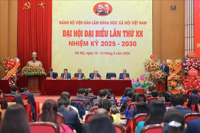 Đại hội đại biểu Đảng bộ Viện Hàn lâm Khoa học xã hội Việt Nam nhiệm kỳ 2025 - 2030, chiều 13/8. Ảnh: Hoàng Hiếu - TTXVN