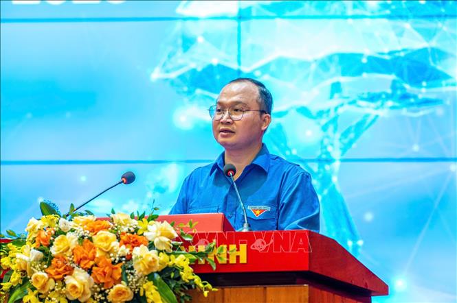 Phó trưởng Ban Công tác Thanh thiếu nhi Trung ương Đoàn Cảnh Chí Quân phát biểu tại sự kiện. Ảnh: Thanh Vân - TTXVN
