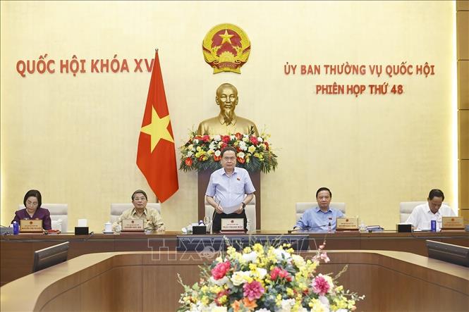 Chủ tịch Quốc hội Trần Thanh Mẫn phát biểu bế mạc Phiên họp thứ 48 của Uỷ ban Thường vụ Quốc hội. Ảnh: Doãn Tấn - TTXVN
