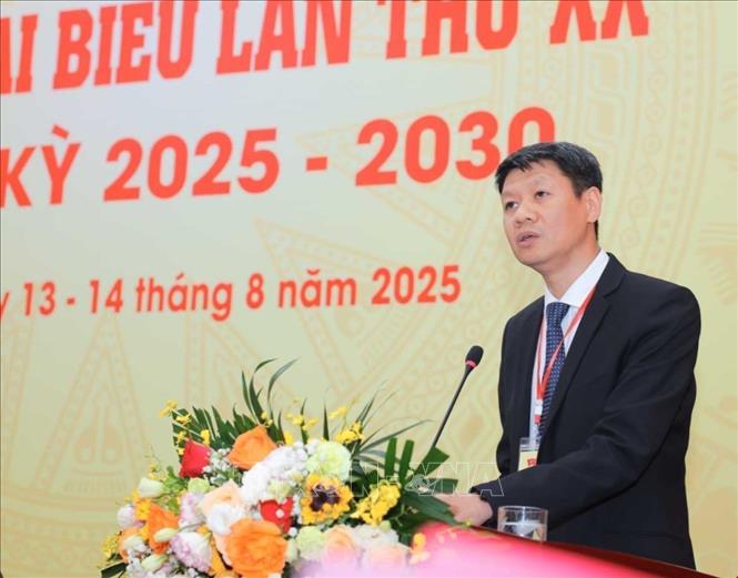 PGS.TS Nguyễn Tài Đông, Uỷ viên Ban Thường vụ Đảng uỷ, Trưởng ban Tuyên giáo Đảng uỷ, Viện trưởng Viện Triết học trình bày tham luận về vai trò của Viện Hàn lâm Khoa học xã hội Việt Nam hiện nay, chiều 13/8. Ảnh: Hoàng Hiếu - TTXVN