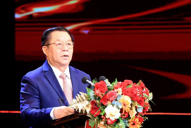 Đồng chí Nguyễn Trọng Nghĩa, Uỷ viên Bộ Chính trị, Bí thư Trung ương Đảng, Trưởng Ban Tuyên giáo và Dân vận Trung ương phát biểu tại lễ trao giải. Ảnh: Tuấn Anh - TTXVN