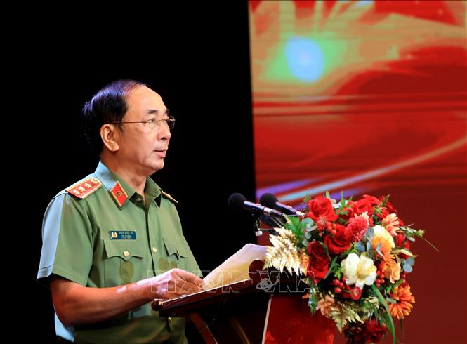 Thượng tướng Trần Quốc Tỏ, Uỷ viên Trung ương Đảng, Thứ trưởng Bộ Công an phát biểu. Ảnh: Tuấn Anh - TTXVN
