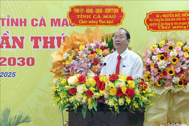 Bí thư Tỉnh ủy Cà Mau Nguyễn Hồ Hải phát biểu tại Đại hội. Ảnh: Trung Kiên - TTXVN