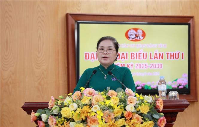 Ủy viên Trung ương Đảng, Bí thư Tỉnh ủy Lai Châu Giàng Páo Mỷ phát biểu chỉ đạo Đại hội. Ảnh: Quý Trung – TTXVN