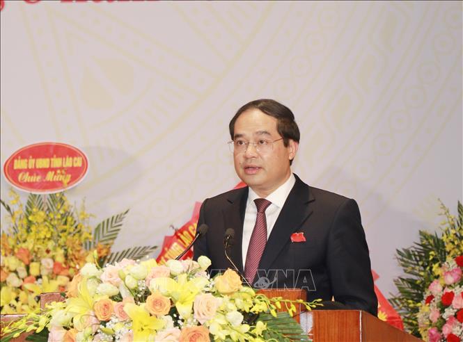 Bí thư Tỉnh ủy, Chủ tịch HĐND tỉnh Lào Cai Trịnh Xuân Trường phát biểu chỉ đạo tại Đại hội. Ảnh: Tuấn Anh - TTXVN