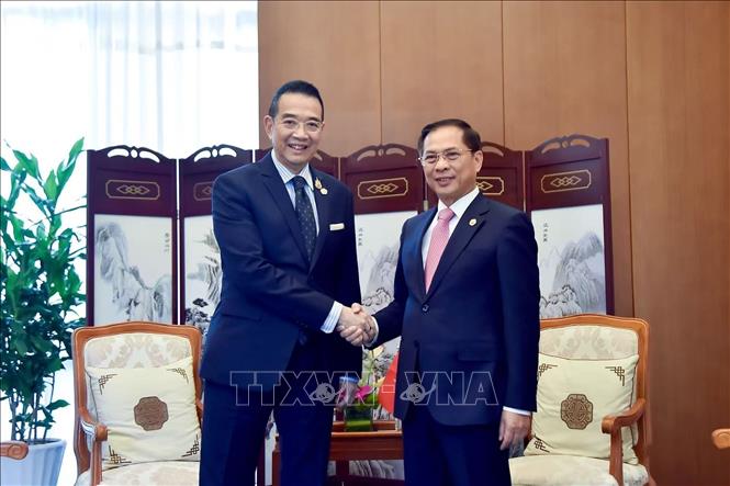 Phó Thủ tướng, Bộ trưởng Ngoại giao Bùi Thanh Sơn (phải) tiếp Bộ trưởng Ngoại giao Thái Lan Maris Sangiampongsa. Ảnh: TTXVN phát
