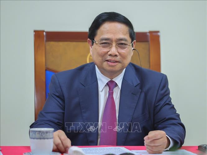 Thủ tướng Phạm Minh Chính điện đàm với Thủ tướng Campuchia Hun Manet. Ảnh: Dương Giang-TTXVN