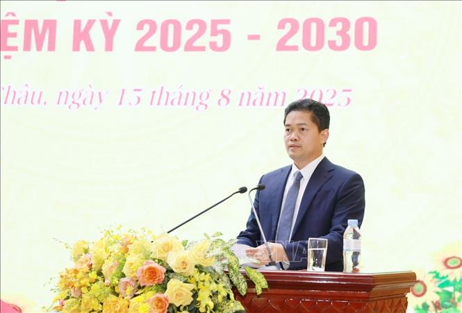 Ủy viên Dự khuyết Ban Chấp hành Trung ương Đảng, Phó Bí thư Thường trực Tỉnh ủy Vũ Mạnh Hà phát biểu chỉ đạo tại Đại hội. Ảnh: Quý Trung – TTXVN