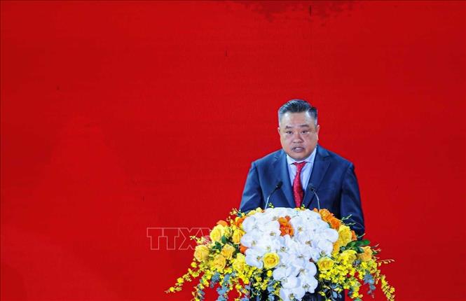 Uỷ viên Trung ương Đảng, Phó Bí thư Thành uỷ Hà Nội, Chủ tịch Uỷ ban nhân dân Thành phố Hà Nội Trần Sỹ Thanh phát biểu khai mạc chương trình. Ảnh: Hoàng Hiếu - TTXVN