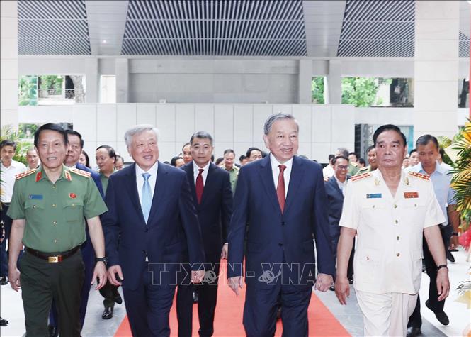 Tổng Bí thư Tô Lâm đến dự Lễ khánh thành công trình Trụ sở Bộ Công an. Ảnh: Thống Nhất-TTXVN