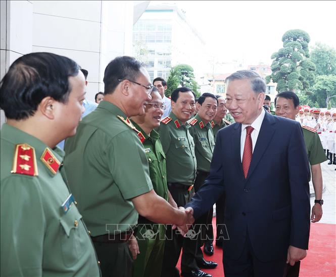 Tổng Bí thư Tô Lâm đến dự Lễ khánh thành công trình Trụ sở Bộ Công an. Ảnh: Thống Nhất-TTXVN