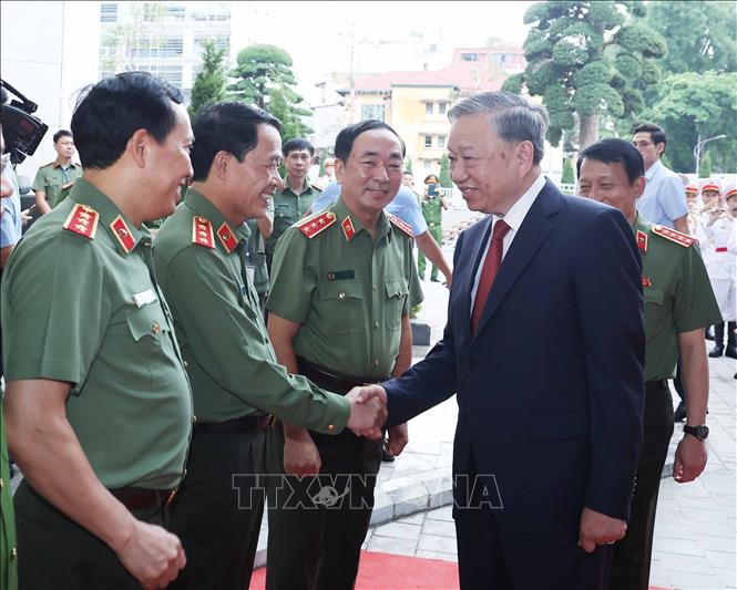 Tổng Bí thư Tô Lâm đến dự Lễ khánh thành công trình Trụ sở Bộ Công an. Ảnh: Thống Nhất-TTXVN