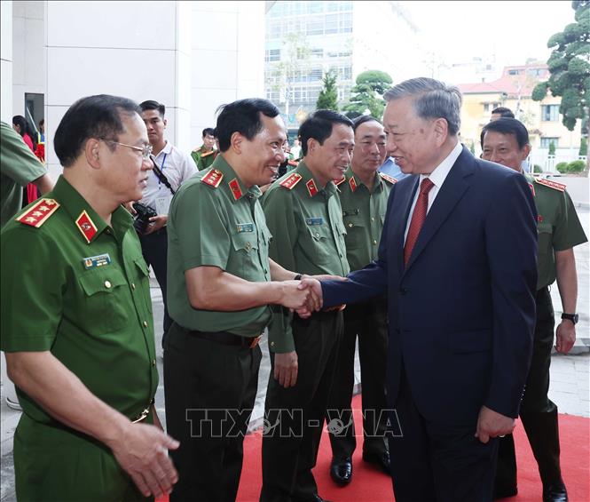 Tổng Bí thư Tô Lâm đến dự Lễ khánh thành công trình Trụ sở Bộ Công an. Ảnh: Thống Nhất-TTXVN