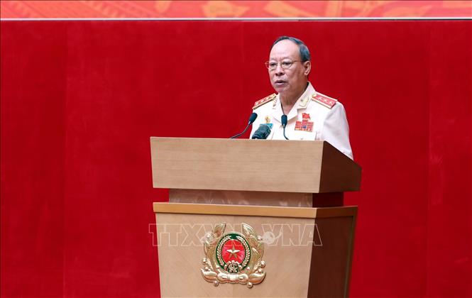 Thượng tướng Lê Quý Vương, nguyên Thứ trưởng Bộ Công an, Chủ tịch Hội cựu CAND Việt Nam phát biểu. Ảnh: Phạm Kiên - TTXVN