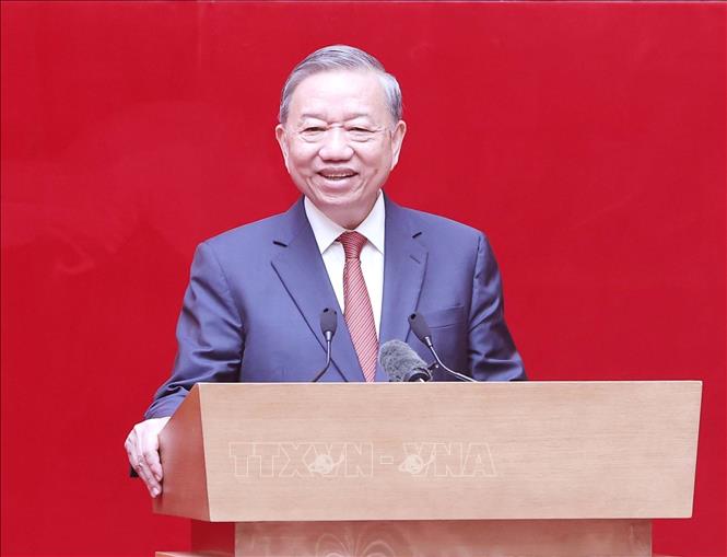 Tổng Bí thư Tô Lâm phát biểu tại. buổi gặp mặt cán bộ Công an cấp cao nghỉ hưu. Ảnh: Thống Nhất - TTXVN